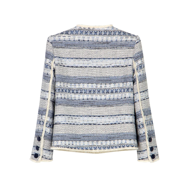 Fashionable elegant exquisite temperament woven striped linen small fragrant style jacket whole piece paired long sleeved top - Image 2