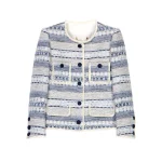 Fashionable elegant exquisite temperament woven striped linen small fragrant style jacket whole piece paired long sleeved top