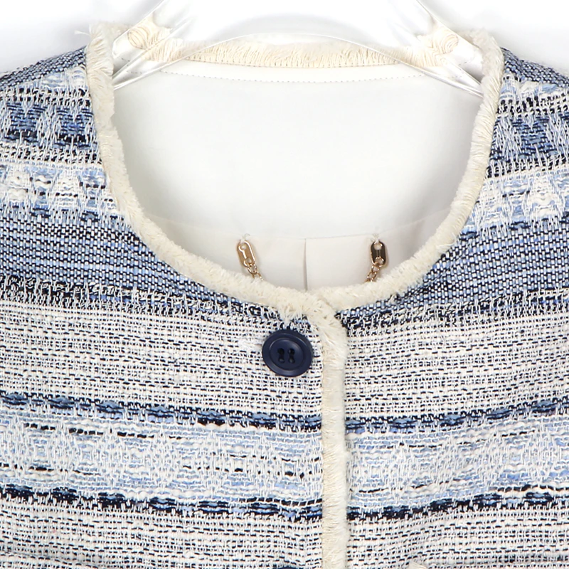 Fashionable elegant exquisite temperament woven striped linen small fragrant style jacket whole piece paired long sleeved top - Image 3