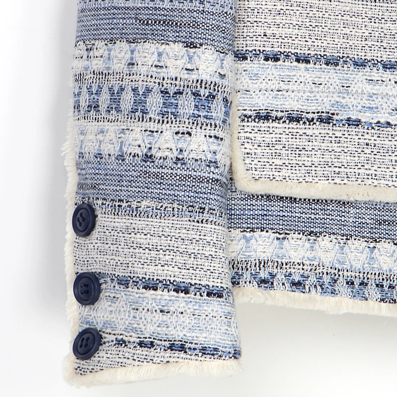 Fashionable elegant exquisite temperament woven striped linen small fragrant style jacket whole piece paired long sleeved top - Image 5