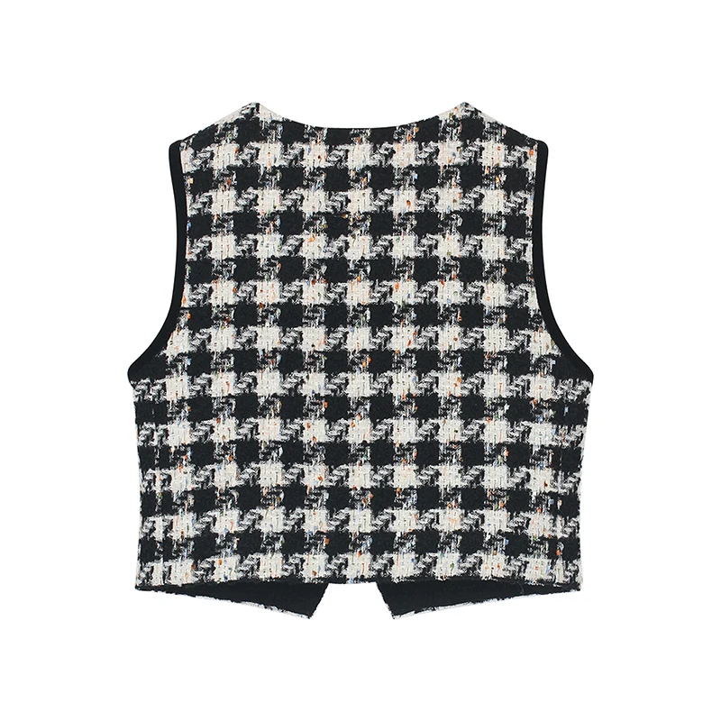 Fashionable temperament Thousand Bird grid small fragrant style vest with camisole design cardigan short top for women - Image 2