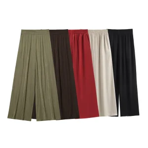Female Fold Pleated Pants Summer Spring Black Casual Loose Elastic Waist High Pleated Wide Leg Women Chiffon Loose Pants