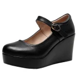 Genuine Leather Shoes Platform Wedges Mary Janes Women Spring 2025 High Heels Pumps for Office Model Chaussure Femme for Mujer