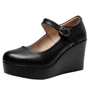 Genuine Leather Shoes Platform Wedges Mary Janes Women Spring 2025 High Heels Pumps for Office Model Chaussure Femme for Mujer