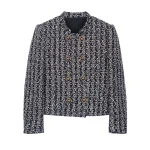 Gold thread woven small fragrant style coarse woolen temperament coat design sense double breasted stand up collar top