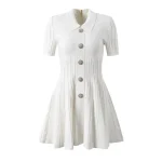 Knitted short dress 2024 summer new slim-fit single-breasted waist dress