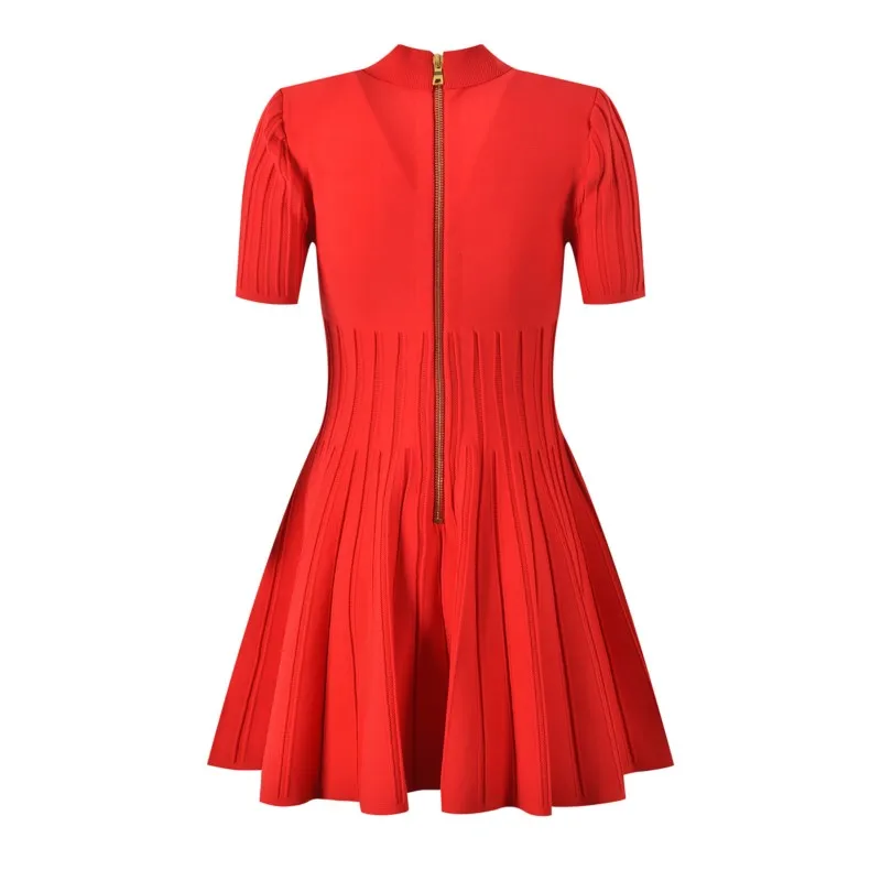 Knitted short dress 2024 summer new slim-fit single-breasted waist dress - Image 4