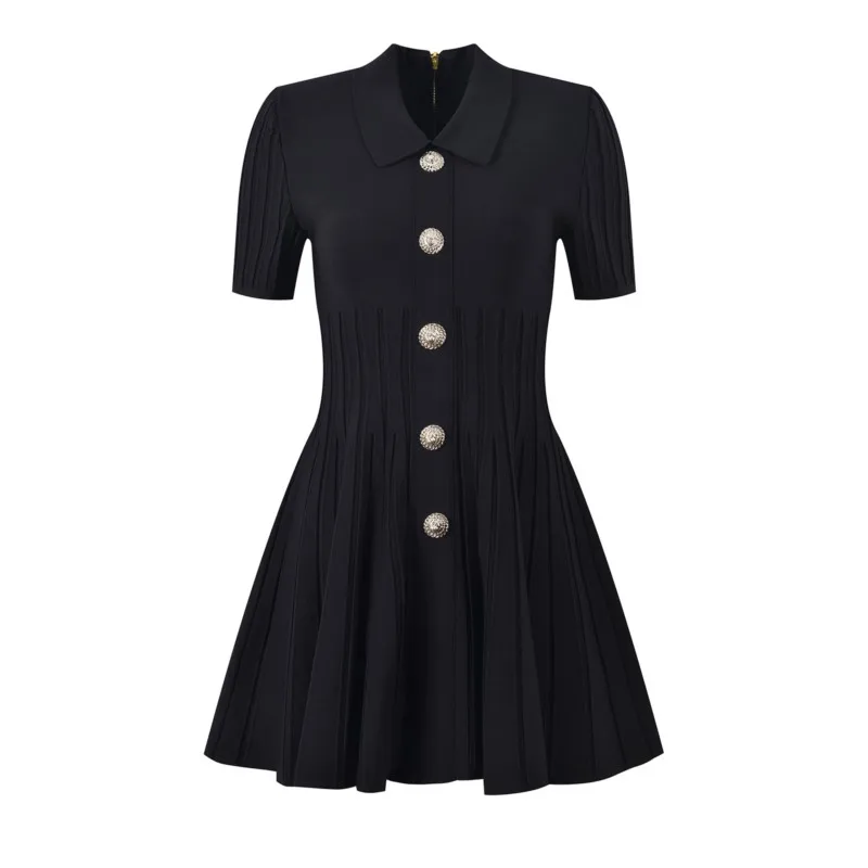 Knitted short dress 2024 summer new slim-fit single-breasted waist dress - Image 5