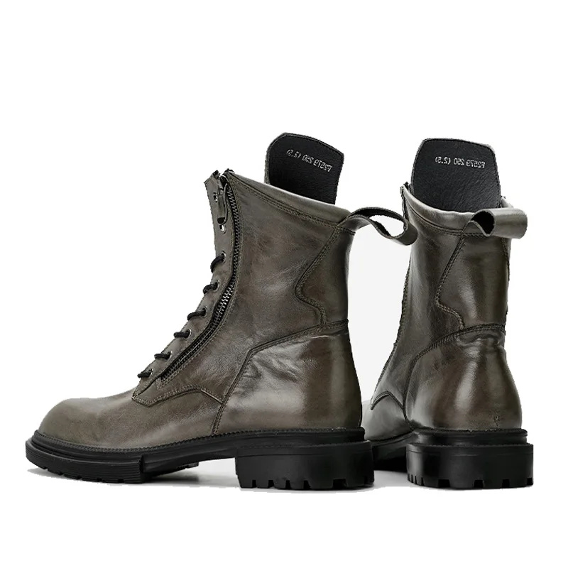 Leather Men Outdoor Tooling Military Boots High-top Trendy Zipper Ankle Boots Platform Moto Biker Boots Men Botas Hombre - Image 4