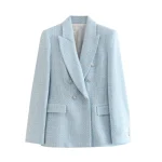 Light blue tweed jacket Spring/Fall New women's textured double-breasted fashion suit jacket