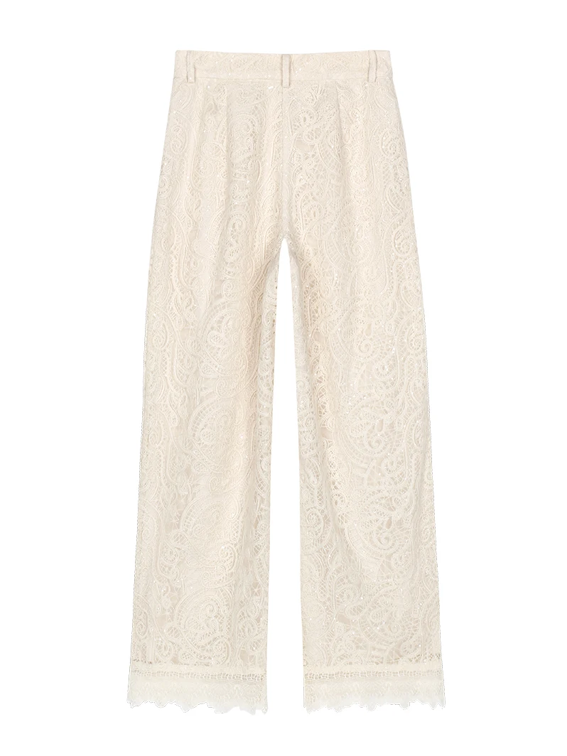 Light luxury socialite high-end temperament, heavy industry sequin small fragrance style lace hollow straight leg pants - Image 2
