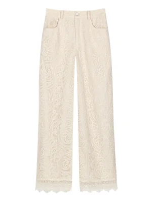 Light luxury socialite high-end temperament, heavy industry sequin small fragrance style lace hollow straight leg pants