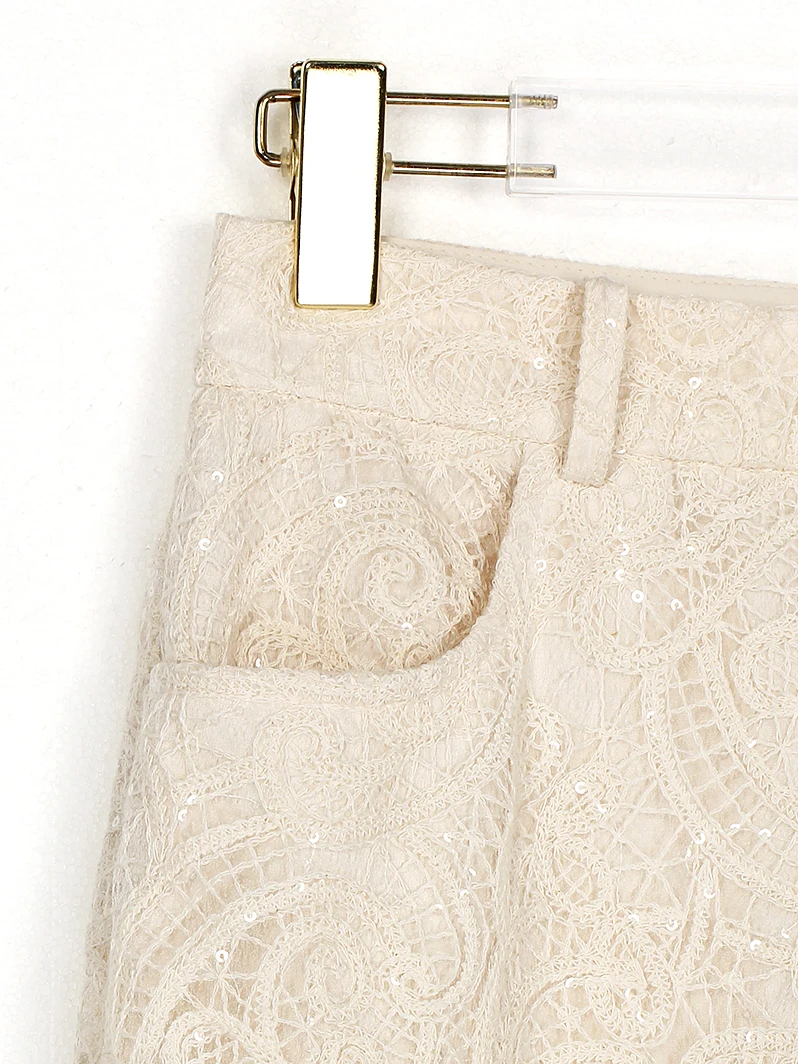 Light luxury socialite high-end temperament, heavy industry sequin small fragrance style lace hollow straight leg pants - Image 5