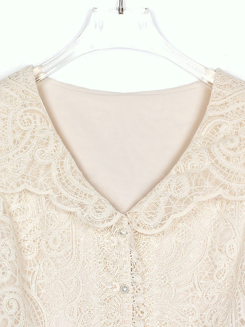 Light luxury socialite high-end temperament heavy industry sequin small fragrance style lace hollow vest hooded top - Image 3