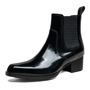 Luxury Patent Leather Mens Ankle Boots with Heels Genuine Leather 2025 Winter Warm New Wedding Social Shoes for Male 5 Cm Height
