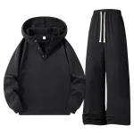 Men'S Fleece Hooded Loose Straight Leg Long Pants Solid Color Full Set Casual Two Piece Suit 2025 Fashion Men Suits