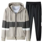 Men'S Hooded Jackets Zipper Cardigan Set Sweatshirt Color Blocked Casual Sport Two Piece Outfit Casual Fashion Outfits