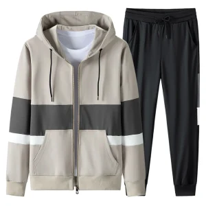 Men'S Hooded Jackets Zipper Cardigan Set Sweatshirt Color Blocked Casual Sport Two Piece Outfit Casual Fashion Outfits
