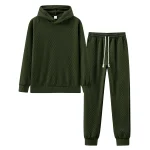 Men'S Hoodie Pants Set Solid Color Knitted Jacquard Hooded Sweater Elastic Waist Tie Leg Casual Men'S Oversize Trouser Suit