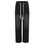 Men'S Loose Straight Fit Distressed Wash Pocket Workwear Wide Leg Jeans Solid Color Light Blue Pants