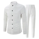 Men'S Solid Color Stand Knitted Cardigan Shirt Pants Set Long Sleeve Long Pants Set Elastic Waist Pants Ensemble Homme