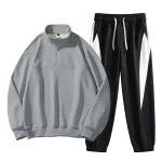Men'S Sportswear Suits Solid Color Long Sleeve Semi Zipper Pullover Sweater Elastic Waist Strap Leg Pants 2025 Fashion Men Suits