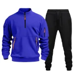 Men Trouser Suits Men'S Casual 1/4 Zip Long Sleeve Pocket Pullover Workwear Sport Fleece Long Sleeve And Long Pants Two Piece