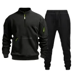 Men Trouser Suits Men'S Casual 1/4 Zip Long Sleeve Pullover Workwear Sport Fleece Long Sleeve Pants Two Piece Set With Pockets
