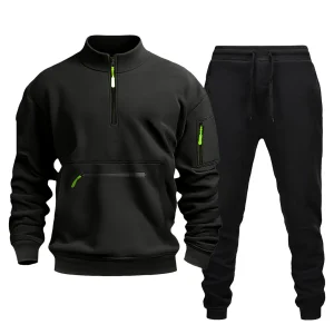 Men Trouser Suits Men'S Casual 1/4 Zip Long Sleeve Pullover Workwear Sport Fleece Long Sleeve Pants Two Piece Set With Pockets