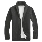 Men's 2025 Fall Winter Fleece Lined Knit Cardigan, Collar Casual Jacket, Warm Sweater Outwear for Men
