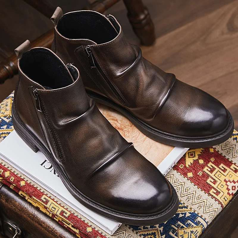 Men's Boots American Retro Tooling Boots Casual Crazy Horse Leather Vintage Man Lace Up Ankle Boots Hombre Zapatillas Hombre - Image 3