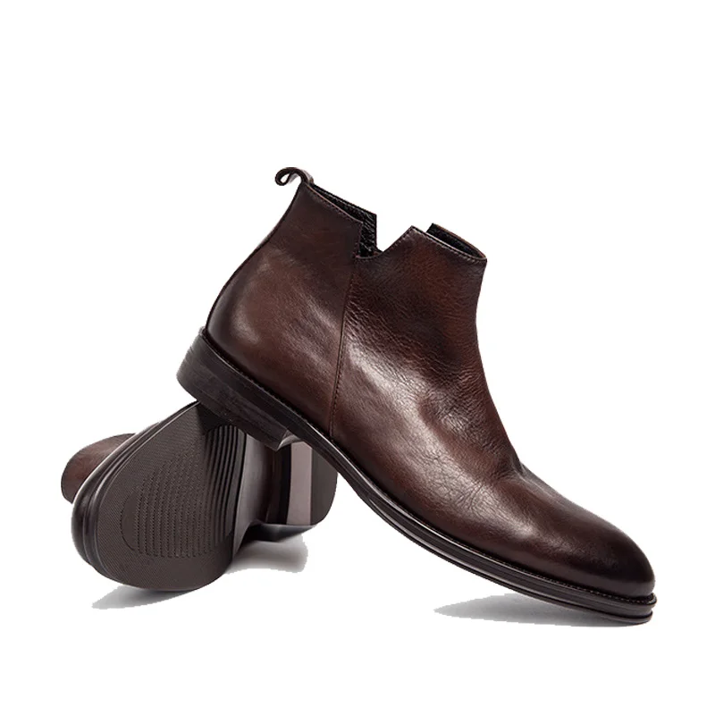 Men's Classic Retro Genuine Leather Chelsea Boots Men Fashion Ankle Boot Mens Casual British Style Short Boot High-Top Shoes - Image 2