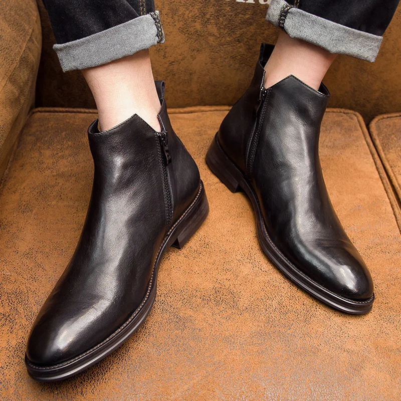 Men's Classic Retro Genuine Leather Chelsea Boots Men Fashion Ankle Boot Mens Casual British Style Short Boot High-Top Shoes - Image 6