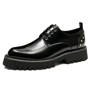 Men's New Business Dress Shoes Thick Sole Round Toe Genuine Leather Lace-up Men's Shoes Wedding Shoes Cowhide Shoes