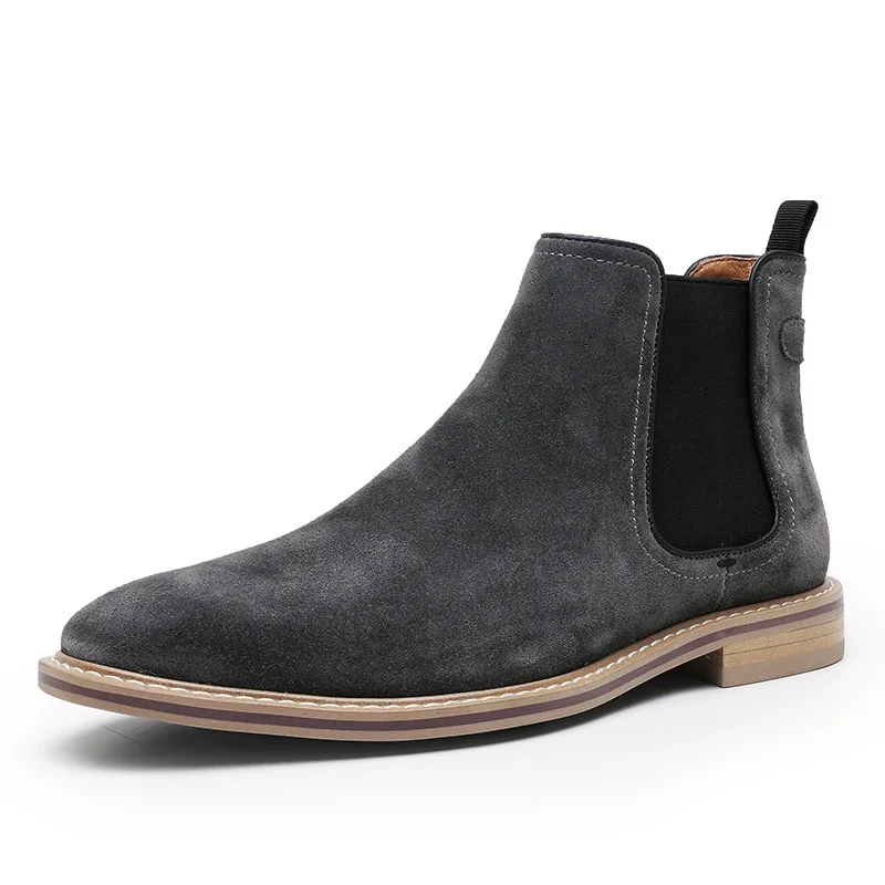 Men's Retro Classical Chelsea Boots Cow Suede Genuine Leather Mens Fashion Ankle Short Boot High-Top Casual Shoes for Men - Image 2