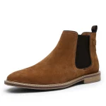 Men's Retro Classical Chelsea Boots Cow Suede Genuine Leather Mens Fashion Ankle Short Boot High-Top Casual Shoes for Men