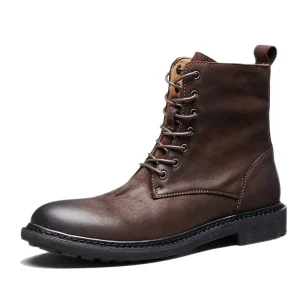 Mens Boots High Quality Oxford Leather Boots Retro Lace Up Ankle Booties Fashion Motorcycle Boots for Men Business Short Booties