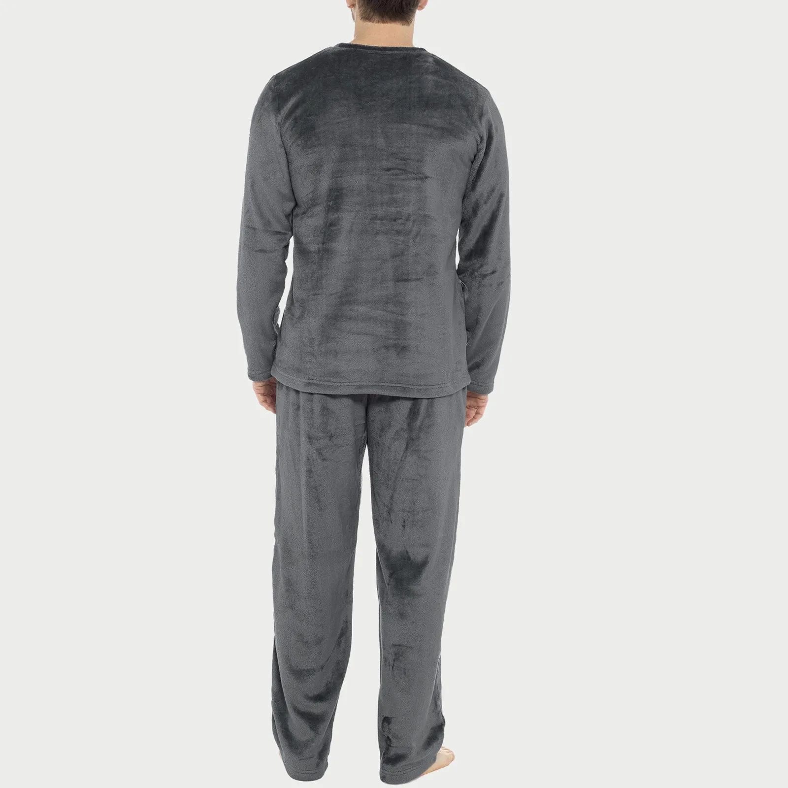 Mens Four Seasons Fashion Leisure Soft Home Solid Color Shirt Pants Pajama Set Home Service Two Piece Set Fuzzy Pajama Pants - Image 5