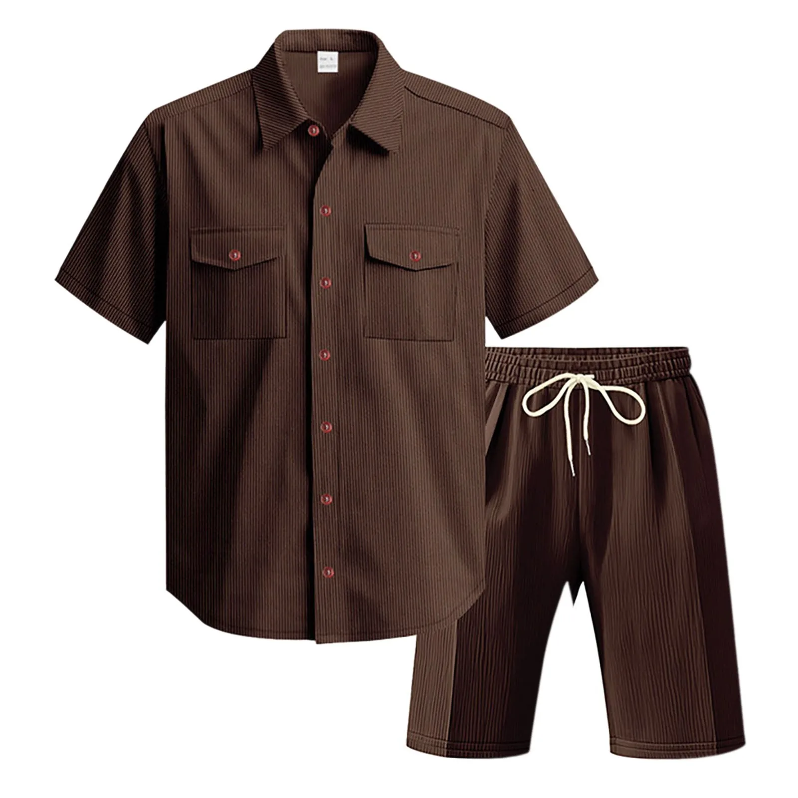 Mens Summer Single Breasted Shirt Set Turndown Collar Short Sleeved Shorts Drawstring Elastic Waist Casual Set Ensemble Homme - Image 6