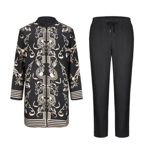 Mens Vintage Shirts Sets Gothic Button Down Shirt Shorts 2 Piece Outfits Floral Print Pants Men'S Clothes