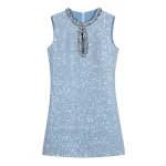 New Heavy Industry Diamond Inlaid Sleeveless Party Dress Small Fragrant Style Nail Bead Hollow Glitter Style Dress
