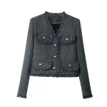 New Year's fashionable and elegant retro celebrity high-end temperament design V-neck single-breasted small fragrance jacket