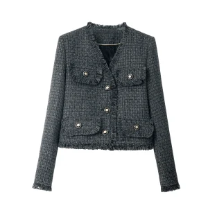 New Year's fashionable and elegant retro celebrity high-end temperament design V-neck single-breasted small fragrance jacket