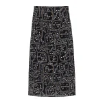 New elegant socialite temperament black floral print split skirt niche chic fashionable A-line straight skirt