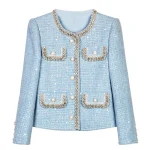 New fashion Glacier Blue woven wool heavy industry nail bead sequins celebrity temperament small fragrance style jacket