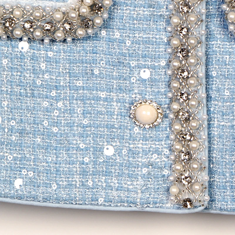 New fashion Glacier Blue woven wool heavy industry nail bead sequins celebrity temperament small fragrance style jacket - Image 5