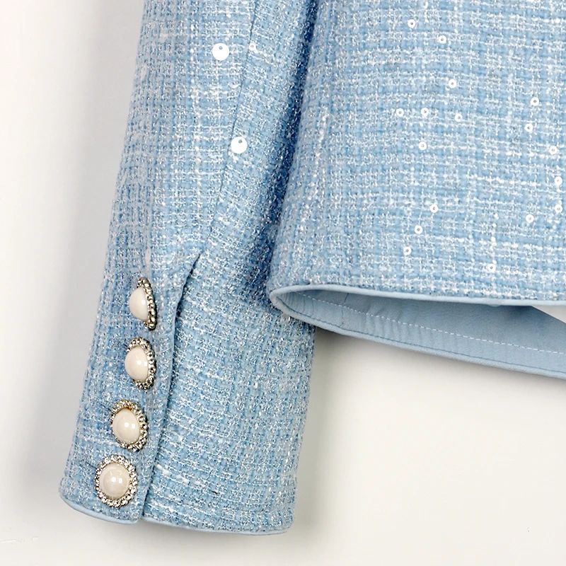 New fashion Glacier Blue woven wool heavy industry nail bead sequins celebrity temperament small fragrance style jacket - Image 6