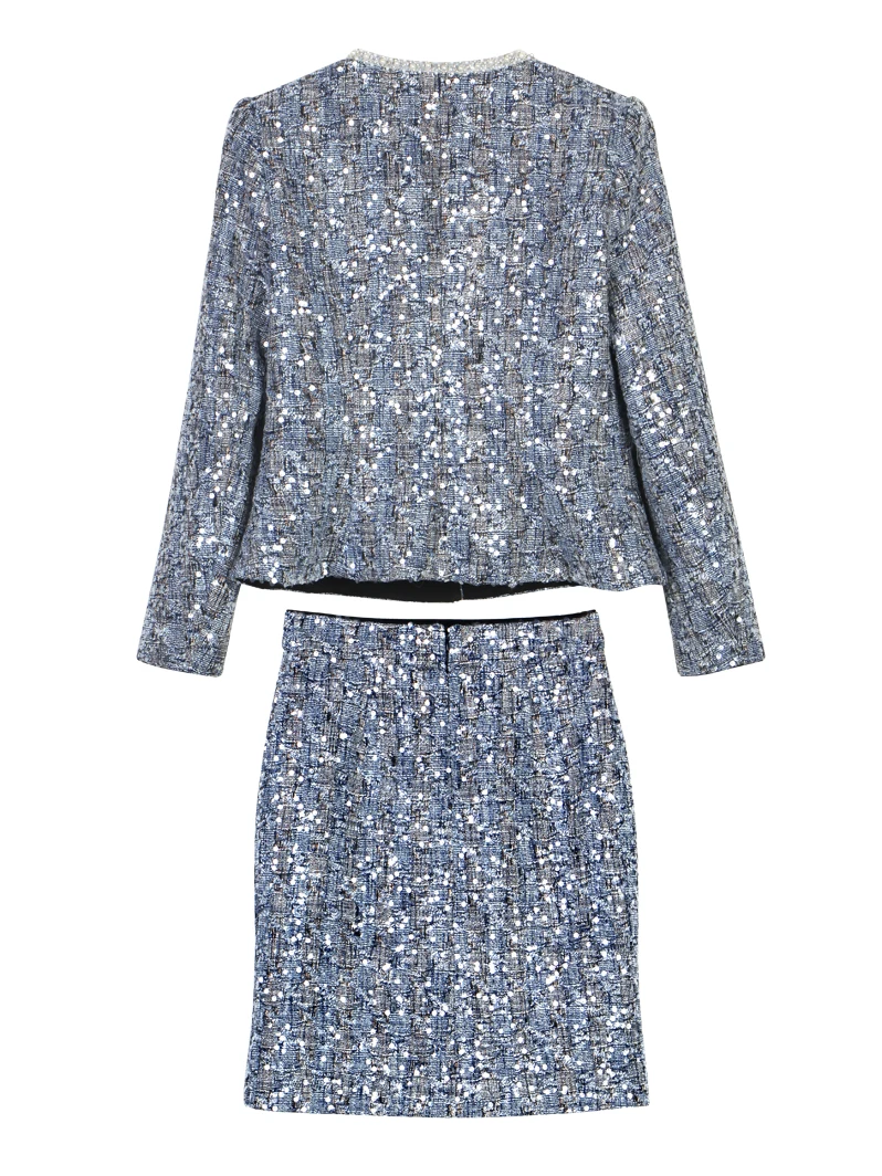 New fashion and elegant light luxury heavy industry pearl sequin temperament jacket + skirt two-piece suit - Image 2