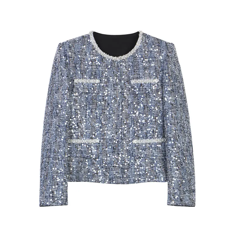 New fashion and elegant light luxury heavy industry pearl sequin temperament jacket + skirt two-piece suit - Image 3