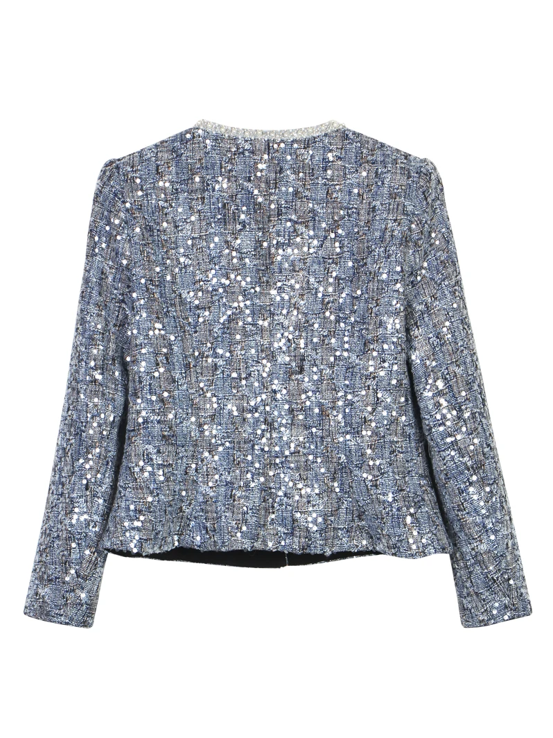 New fashion and elegant light luxury heavy industry pearl sequin temperament jacket + skirt two-piece suit - Image 4